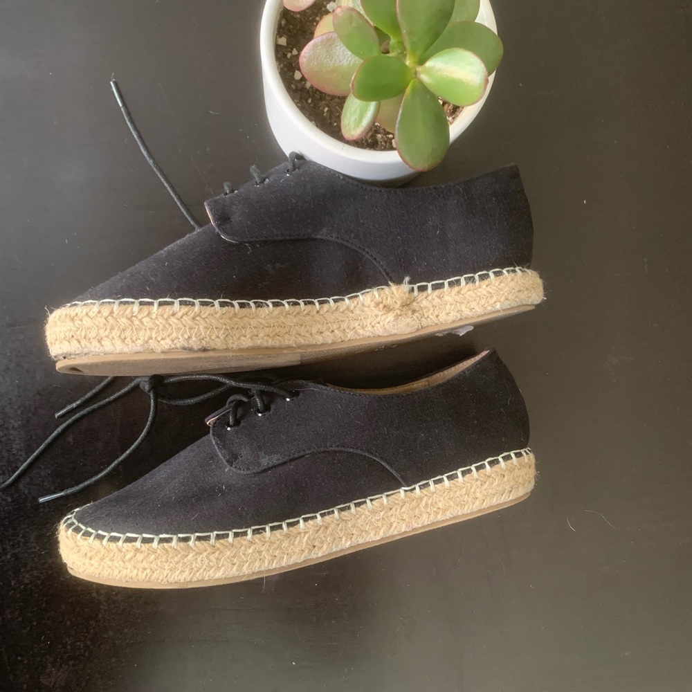 Black canvas tie up espadrille with slight platform shoes